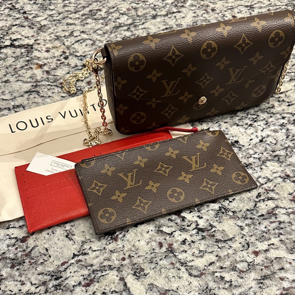 Louis Vuitton Monogram Crossbody Bag with Red Accents